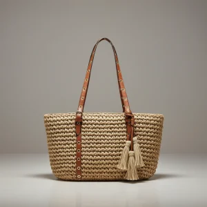 Sac paille cabas tressé anses cuir - Vue 1 - Sac Paille