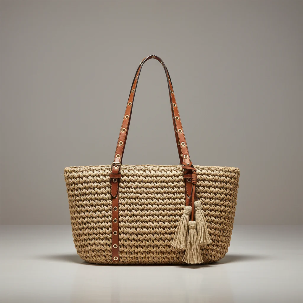 Sac paille cabas tressé anses cuir - Vue 1 - Sac Paille