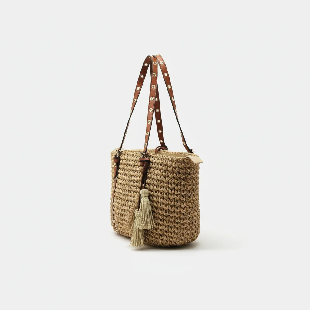 Sac paille cabas tressé anses cuir - Vue 2 - Sac Paille