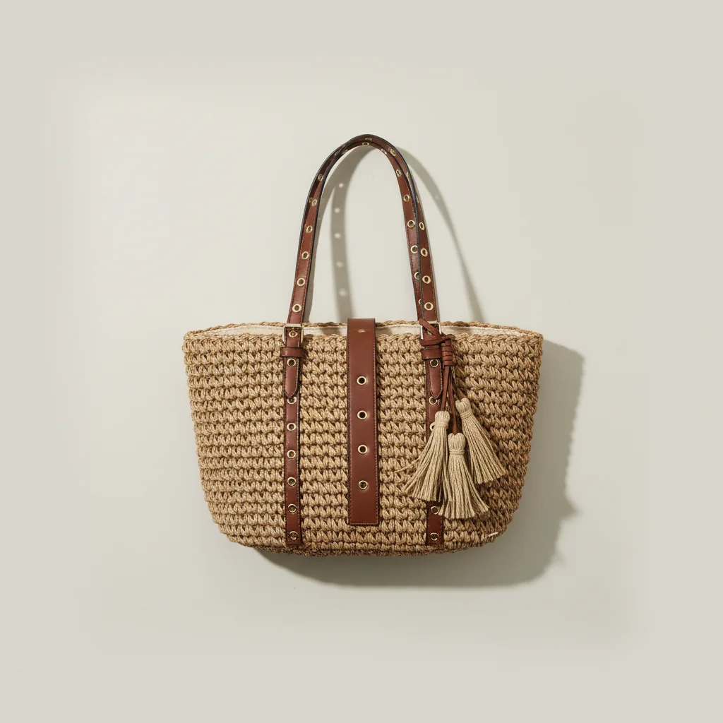 Sac paille cabas tressé anses cuir - Vue 3 - Sac Paille
