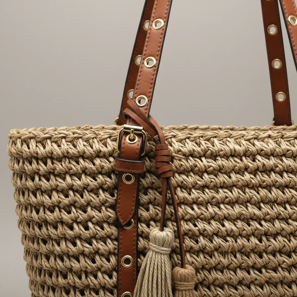 Sac paille cabas tressé anses cuir - Vue 4 - Sac Paille