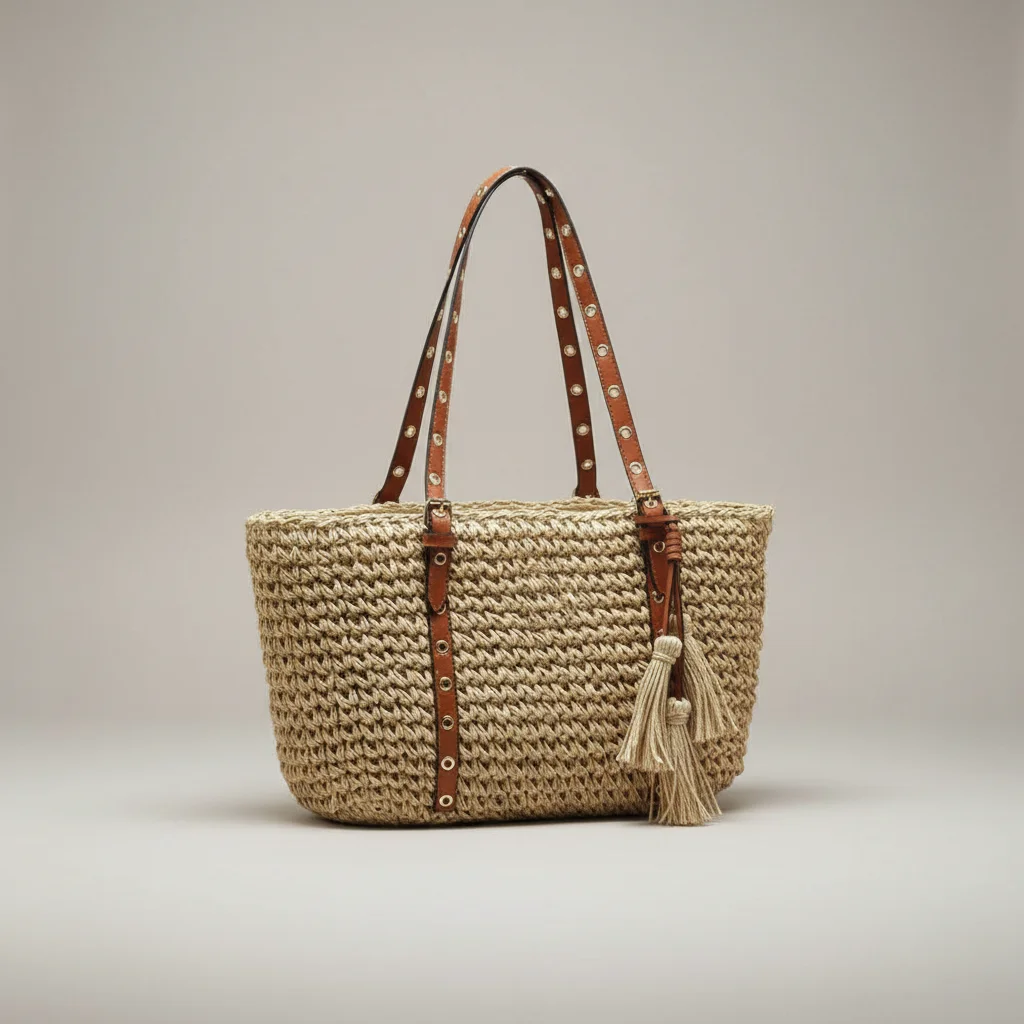 Sac paille cabas tressé anses cuir - Vue 5 - Sac Paille