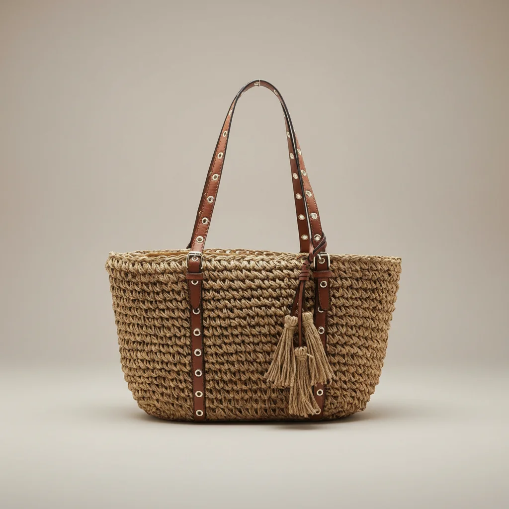 Sac paille cabas tressé anses cuir - Vue 6 - Sac Paille