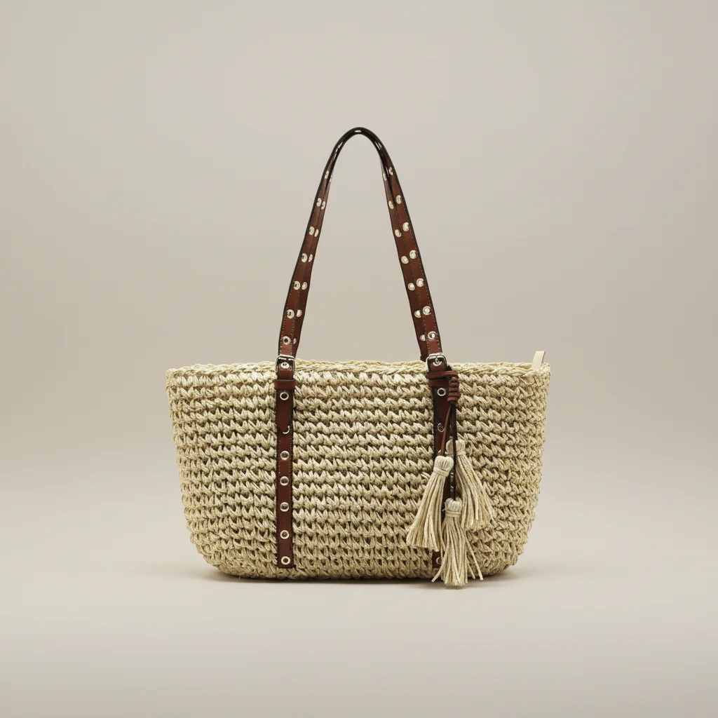 Sac paille cabas tressé anses cuir - Vue 7 - Sac Paille