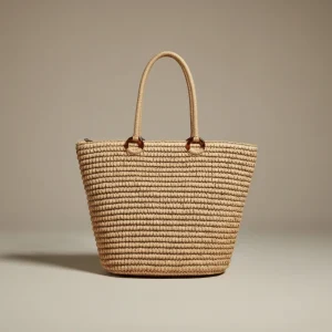 Sac paille cabas tressé fermeture zippée - Vue 1 - Sac Paille