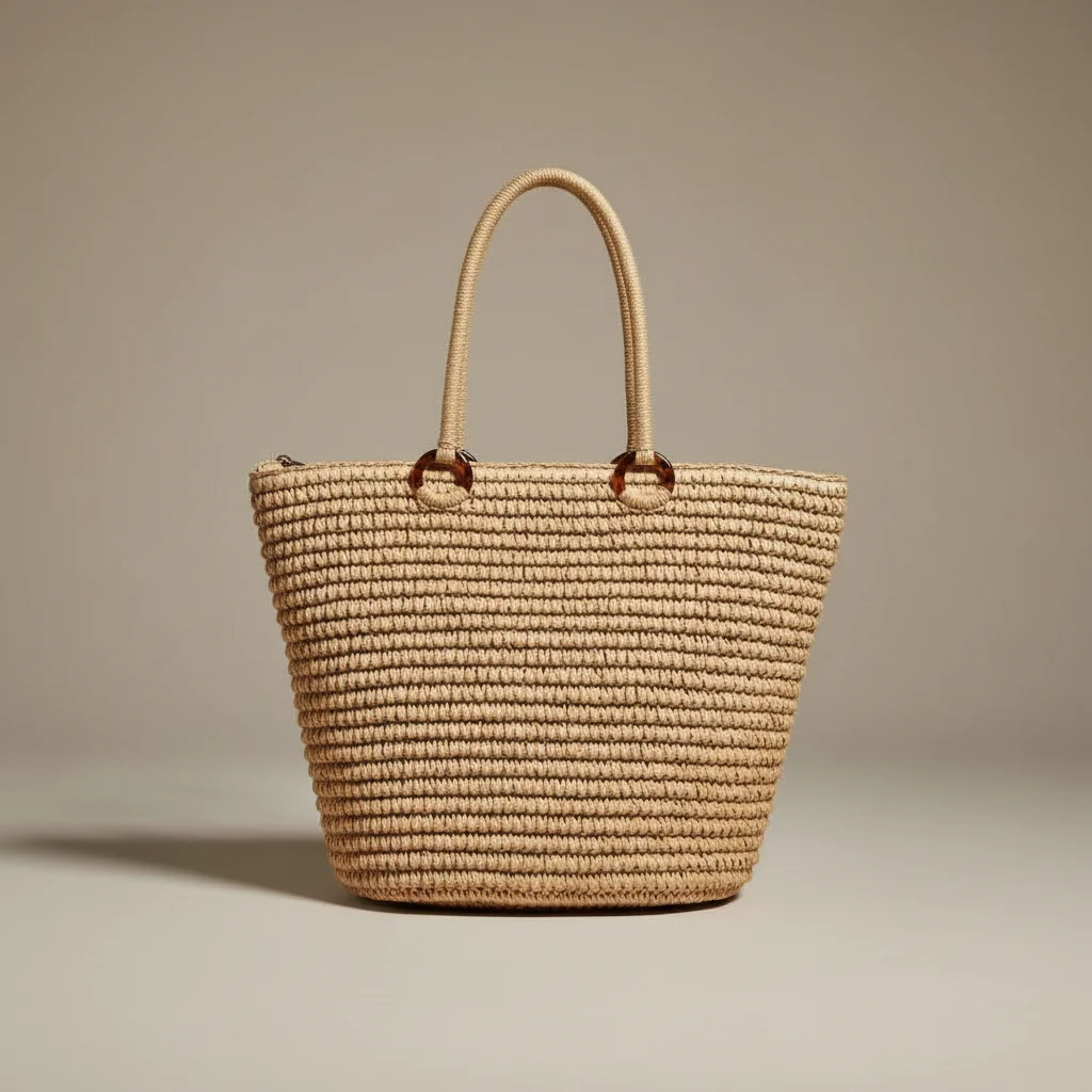 Sac paille cabas tressé fermeture zippée - Vue 1 - Sac Paille