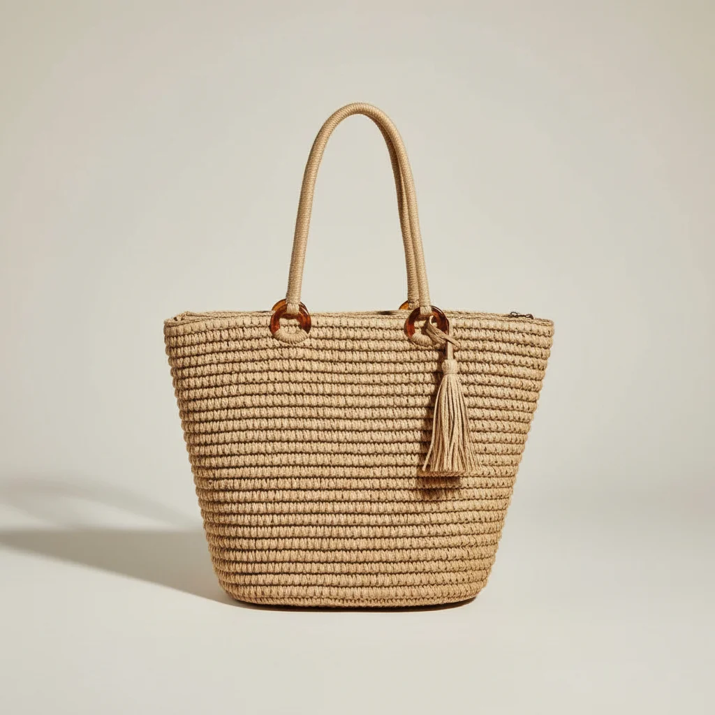 Sac paille cabas tressé fermeture zippée - Vue 2 - Sac Paille