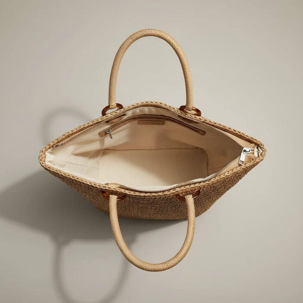 Sac paille cabas tressé fermeture zippée - Vue 3 - Sac Paille