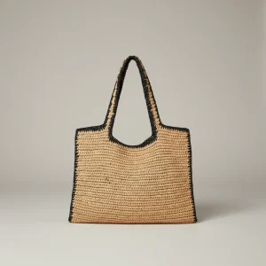 Sac paille cabas tressé liseré contrastant - Vue 1 - Sac Paille