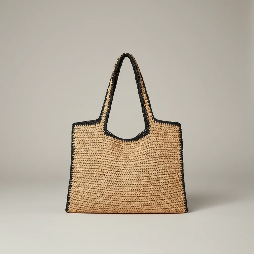 Sac paille cabas tressé liseré contrastant - Vue 1 - Sac Paille