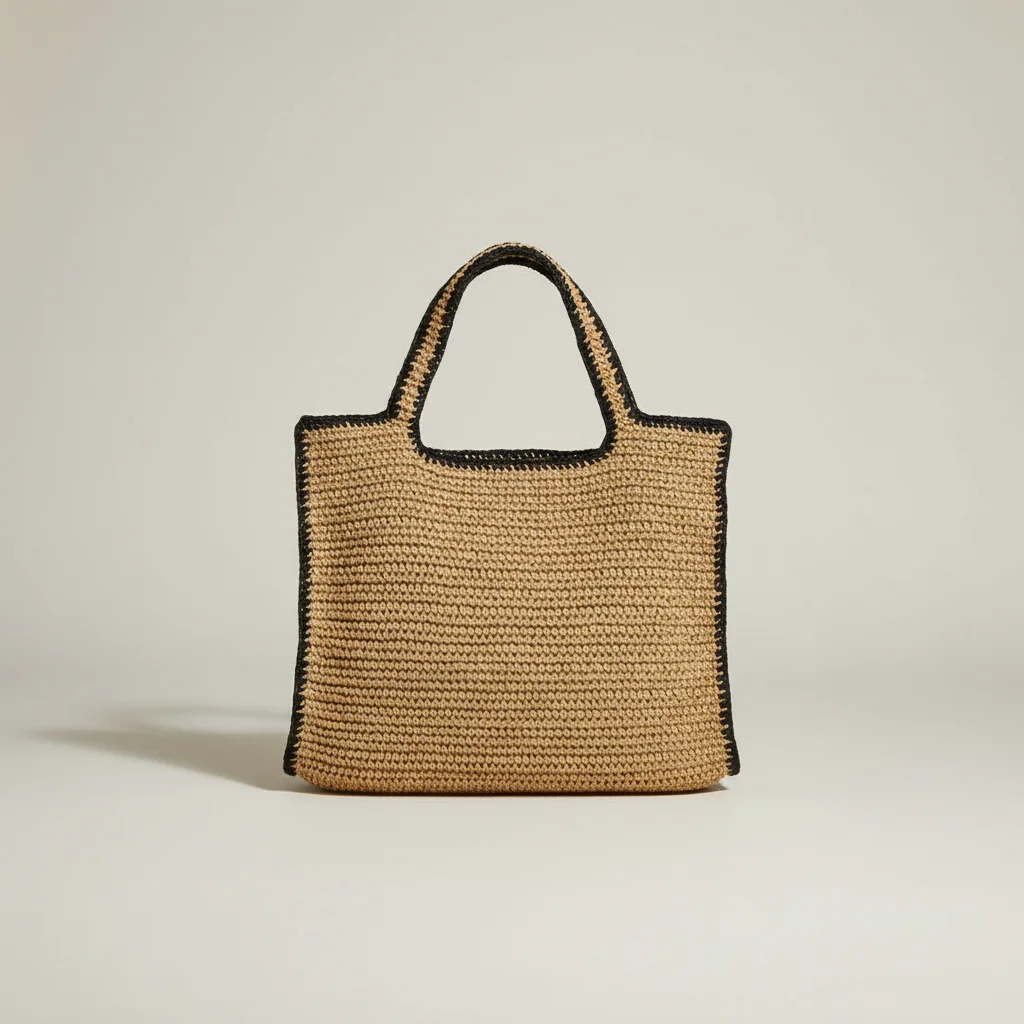 Sac paille cabas tressé liseré contrastant - Vue 3 - Sac Paille