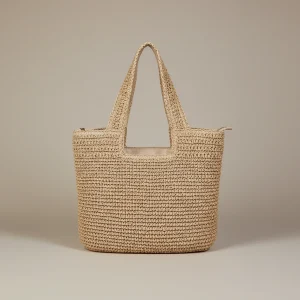 Sac paille cabas zippé bohème - Vue 1 - Sac Paille