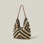 Sac paille crocheté motif graphique - Vue 1 - Sac Paille