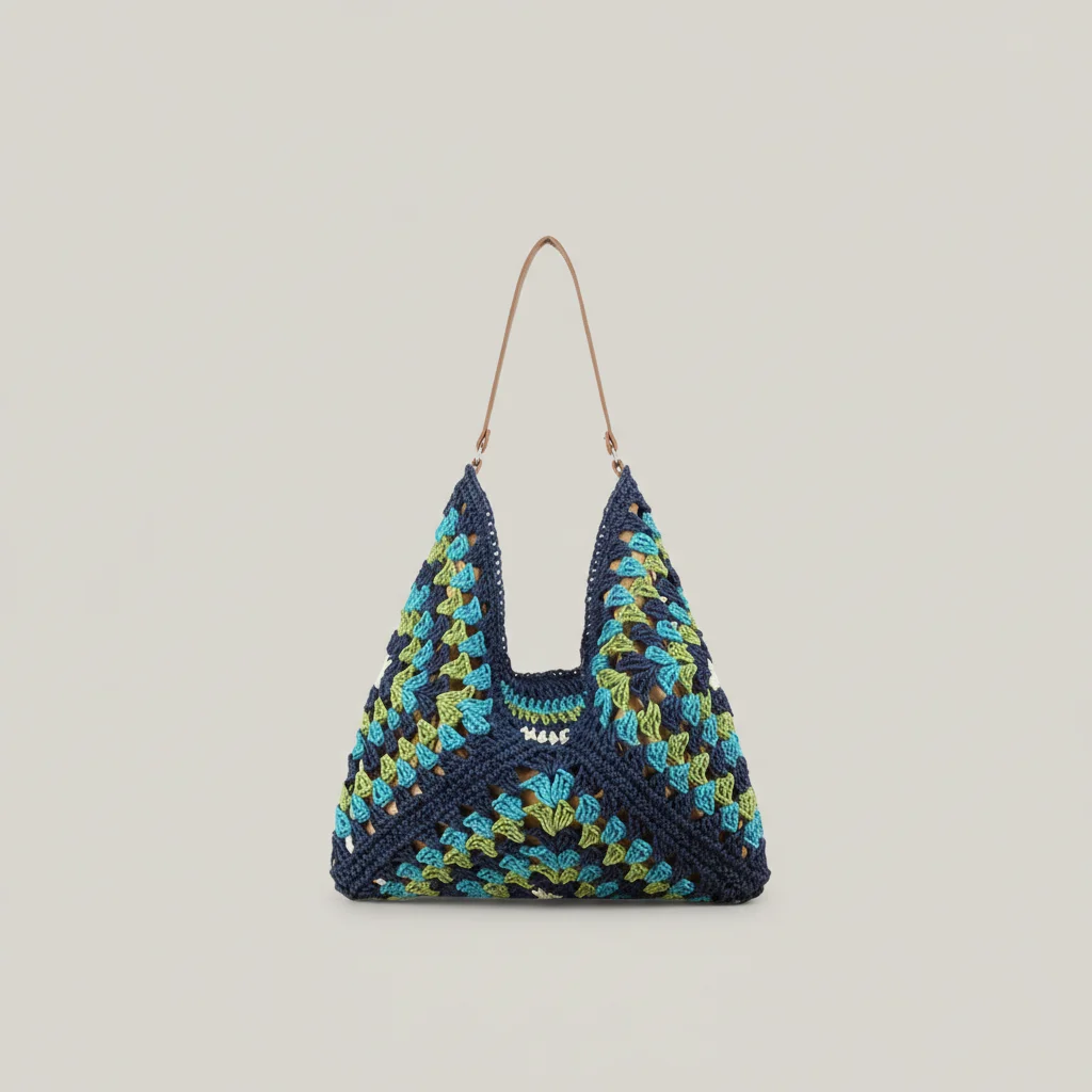 Sac paille crocheté motif graphique - Vue 8 - Sac Paille