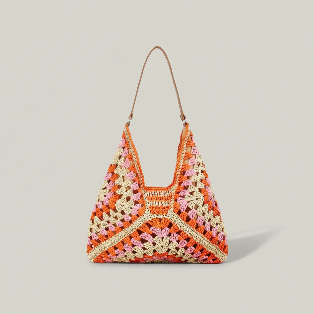 Sac paille crocheté motif graphique - Vue 9 - Sac Paille