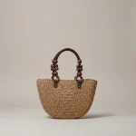 Sac paille demi-lune anses perlées - Vue 1 - Sac Paille