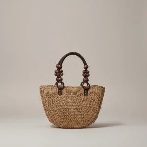 Sac paille demi-lune anses perlées - Vue 1 - Sac Paille