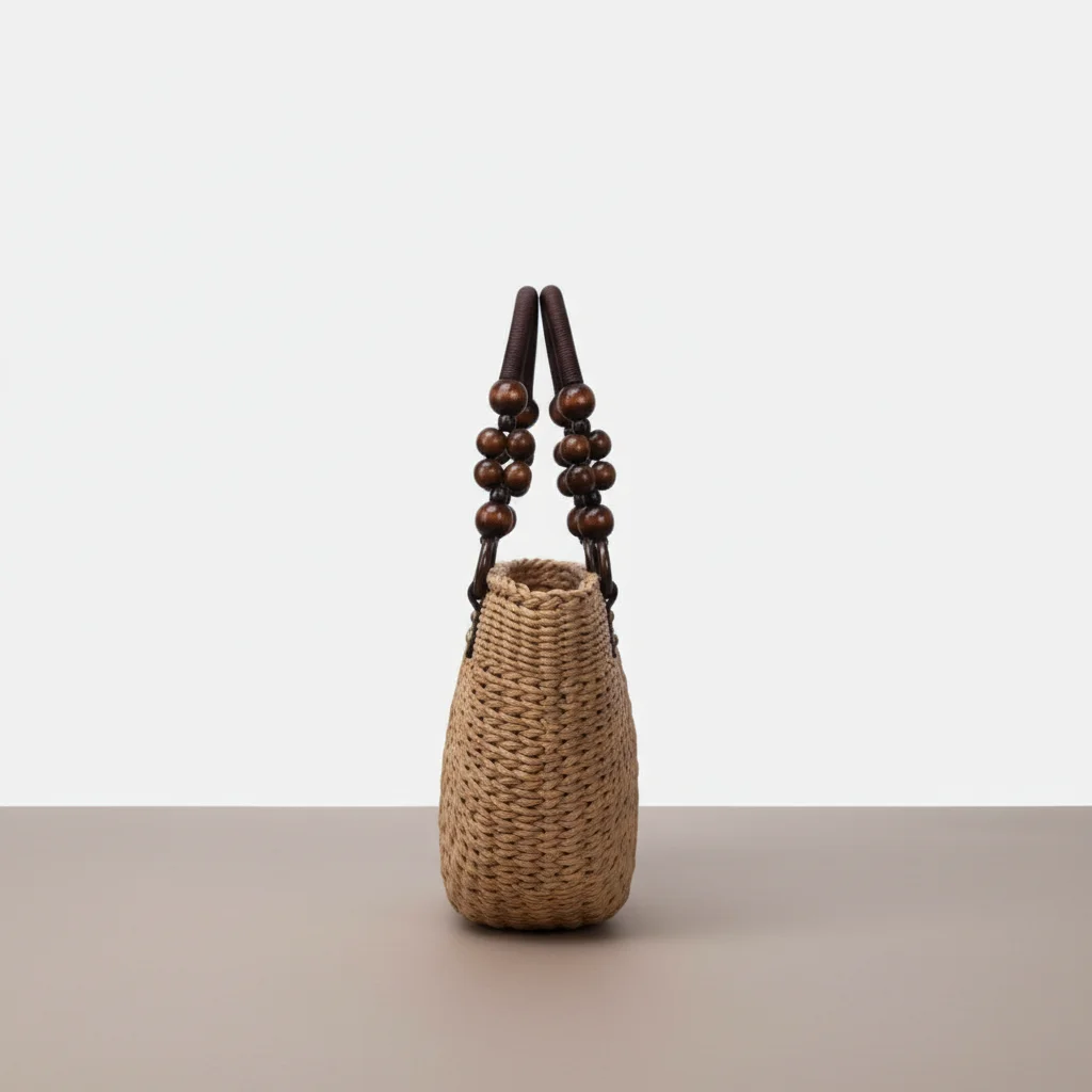 Sac paille demi-lune anses perlées - Vue 2 - Sac Paille