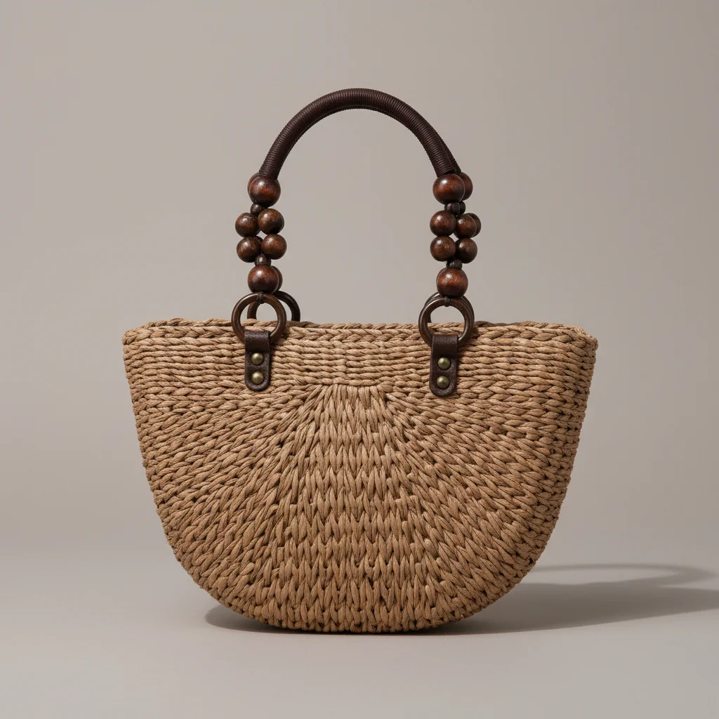 Sac paille demi-lune anses perlées - Vue 4 - Sac Paille