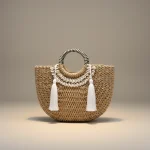 Sac paille demi-lune orné de coquillages - Vue 1 - Sac Paille