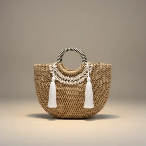 Sac paille demi-lune orné de coquillages - Vue 1 - Sac Paille
