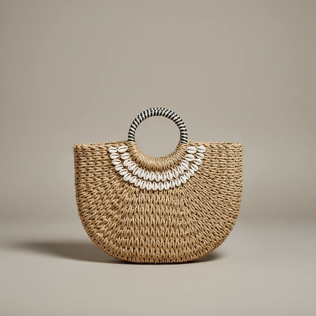 Sac paille demi-lune orné de coquillages - Vue 2 - Sac Paille
