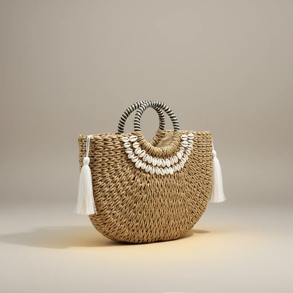 Sac paille demi-lune orné de coquillages - Vue 3 - Sac Paille