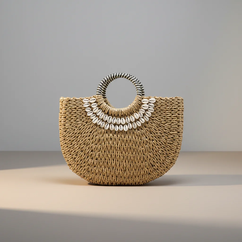 Sac paille demi-lune orné de coquillages - Vue 6 - Sac Paille
