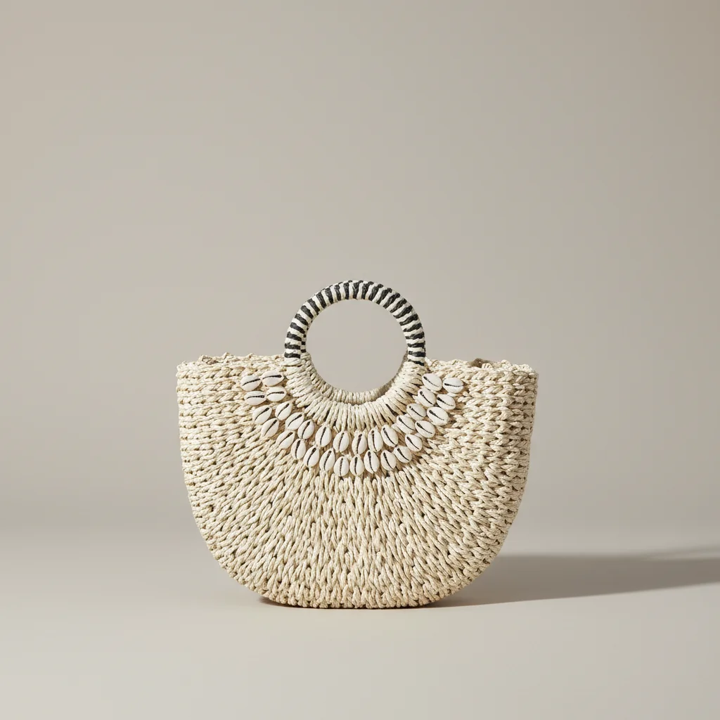 Sac paille demi-lune orné de coquillages - Vue 7 - Sac Paille