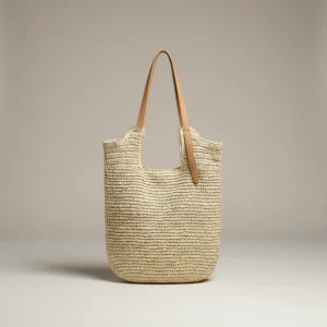 Sac paille grand cabas anses effet cuir - Vue 1 - Sac Paille