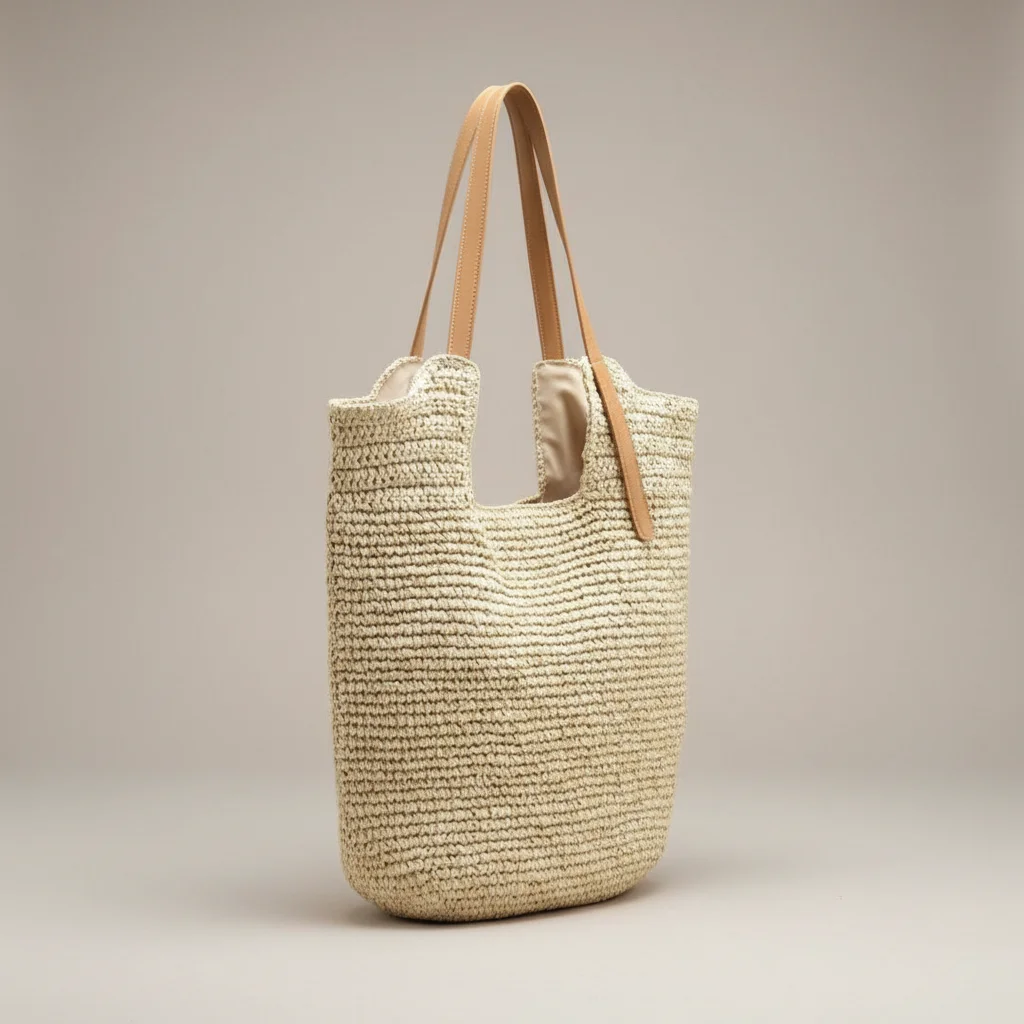 Sac paille grand cabas anses effet cuir - Vue 2 - Sac Paille