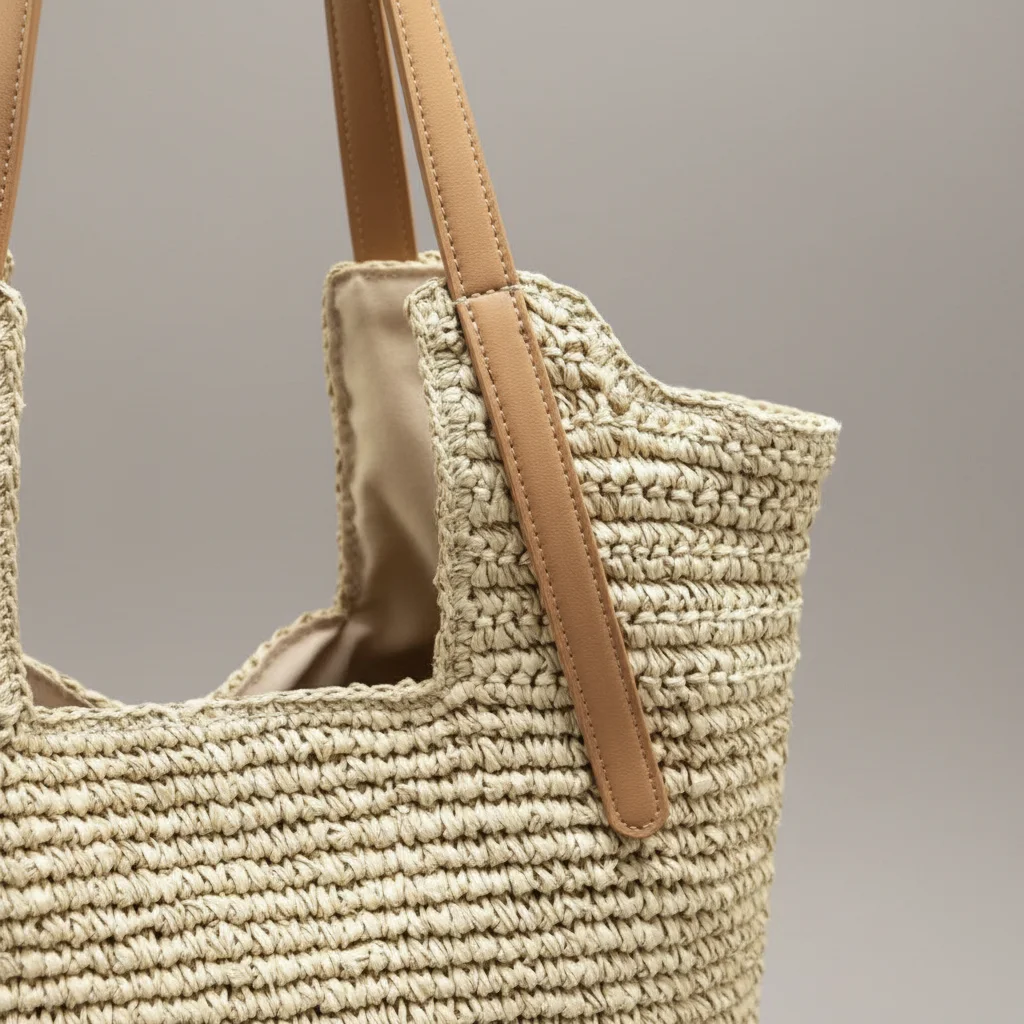 Sac paille grand cabas anses effet cuir - Vue 4 - Sac Paille