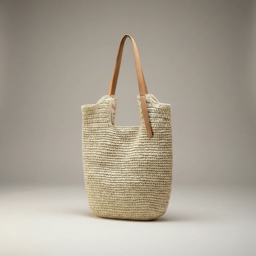 Sac paille grand cabas anses effet cuir - Vue 5 - Sac Paille