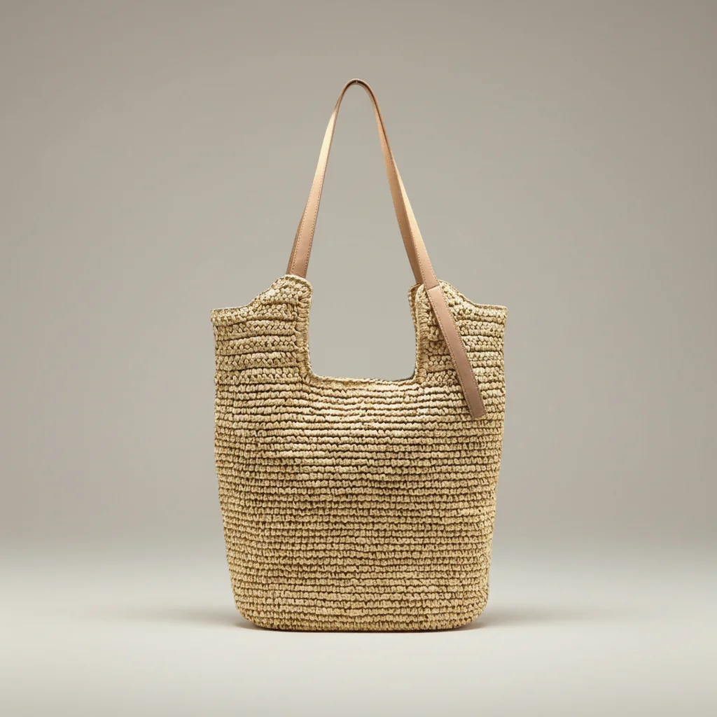 Sac paille grand cabas anses effet cuir - Vue 8 - Sac Paille