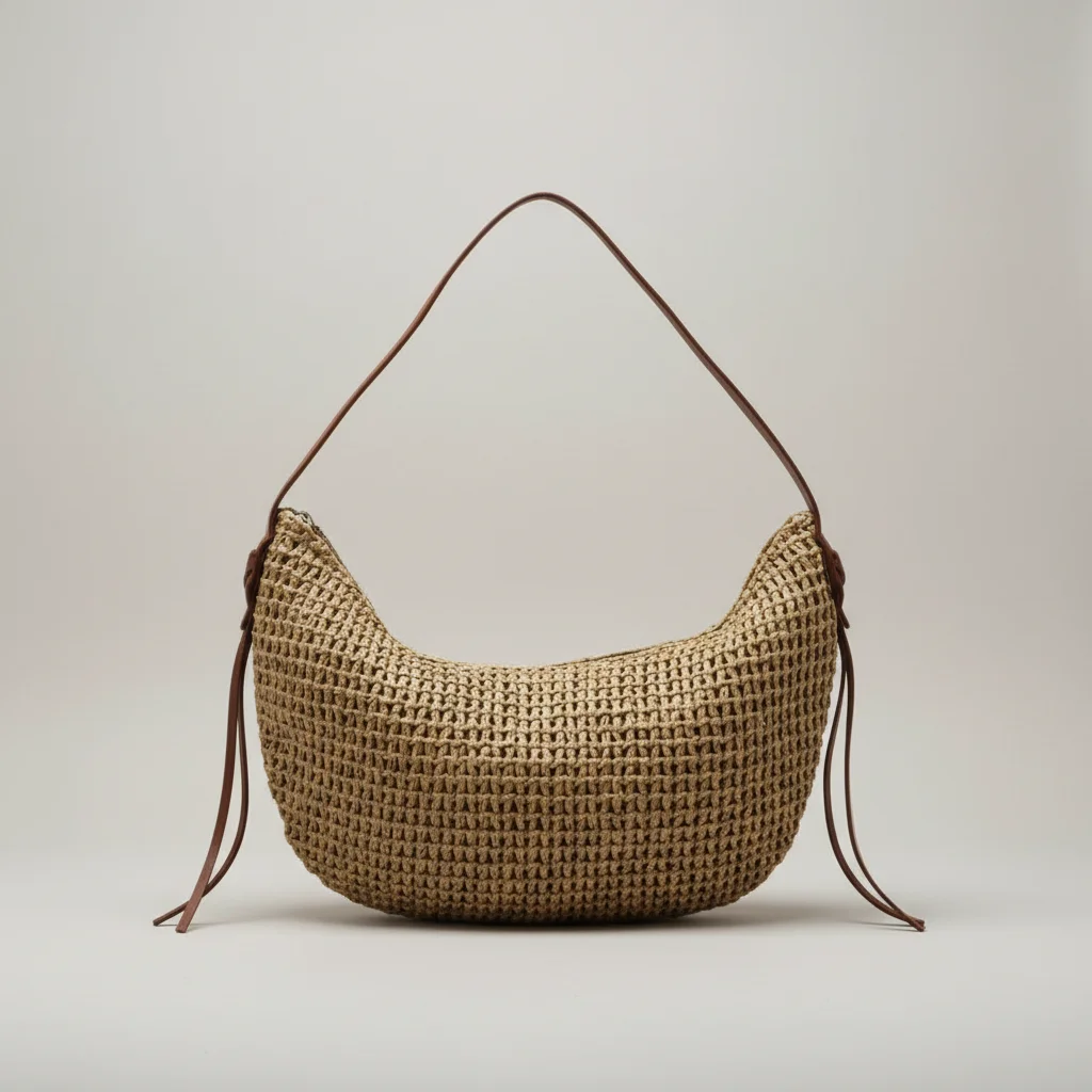 Sac paille hobo tressé anse polyuréthane - Vue 1 - Sac Paille