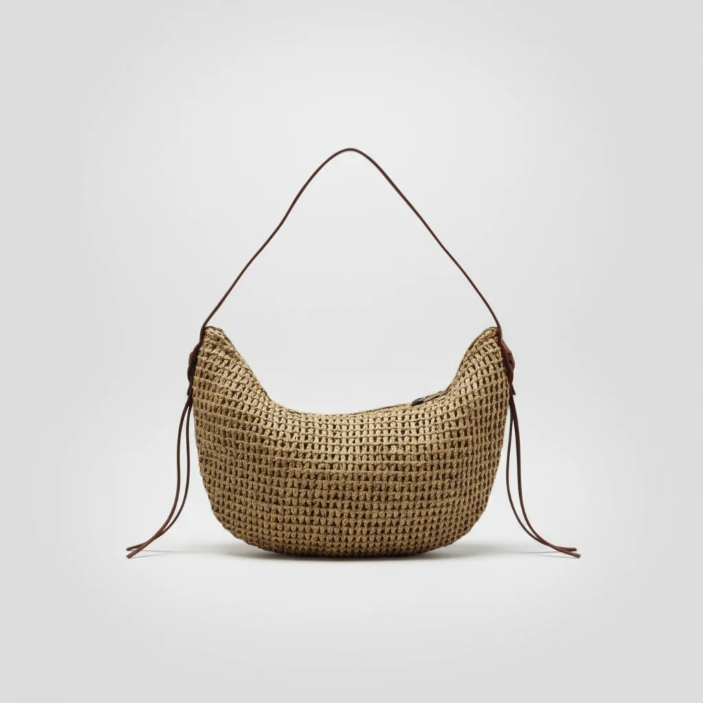 Sac paille hobo tressé anse polyuréthane - Vue 2 - Sac Paille