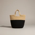 Sac paille panier bicolore anses tressées - Vue 1 - Sac Paille