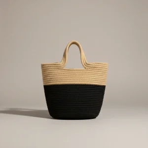Sac paille panier bicolore anses tressées - Vue 1 - Sac Paille