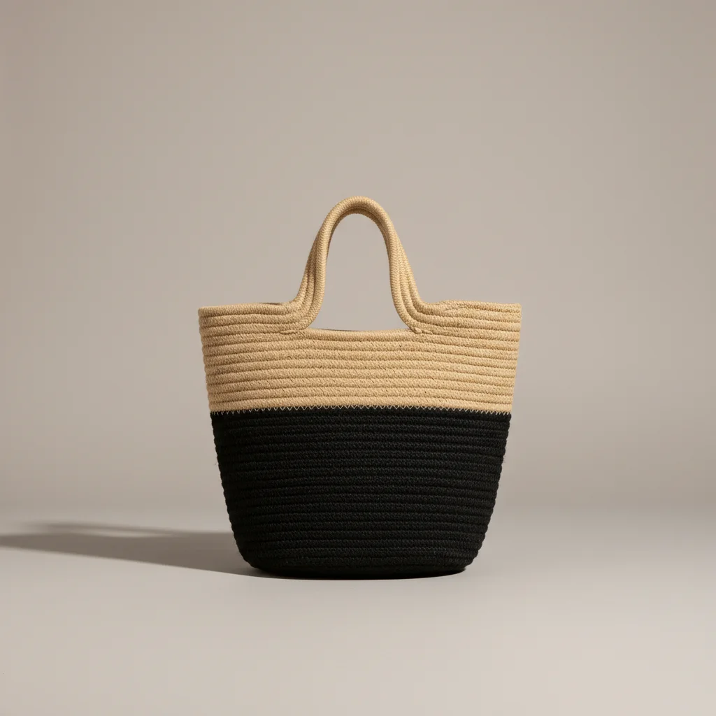 Sac paille panier bicolore anses tressées - Vue 1 - Sac Paille