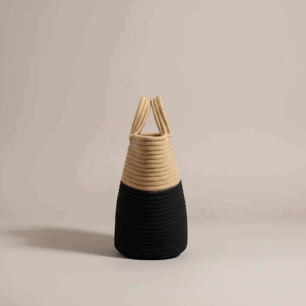 Sac paille panier bicolore anses tressées - Vue 2 - Sac Paille