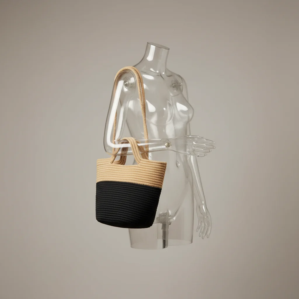 Sac paille panier bicolore anses tressées - Vue 5 - Sac Paille
