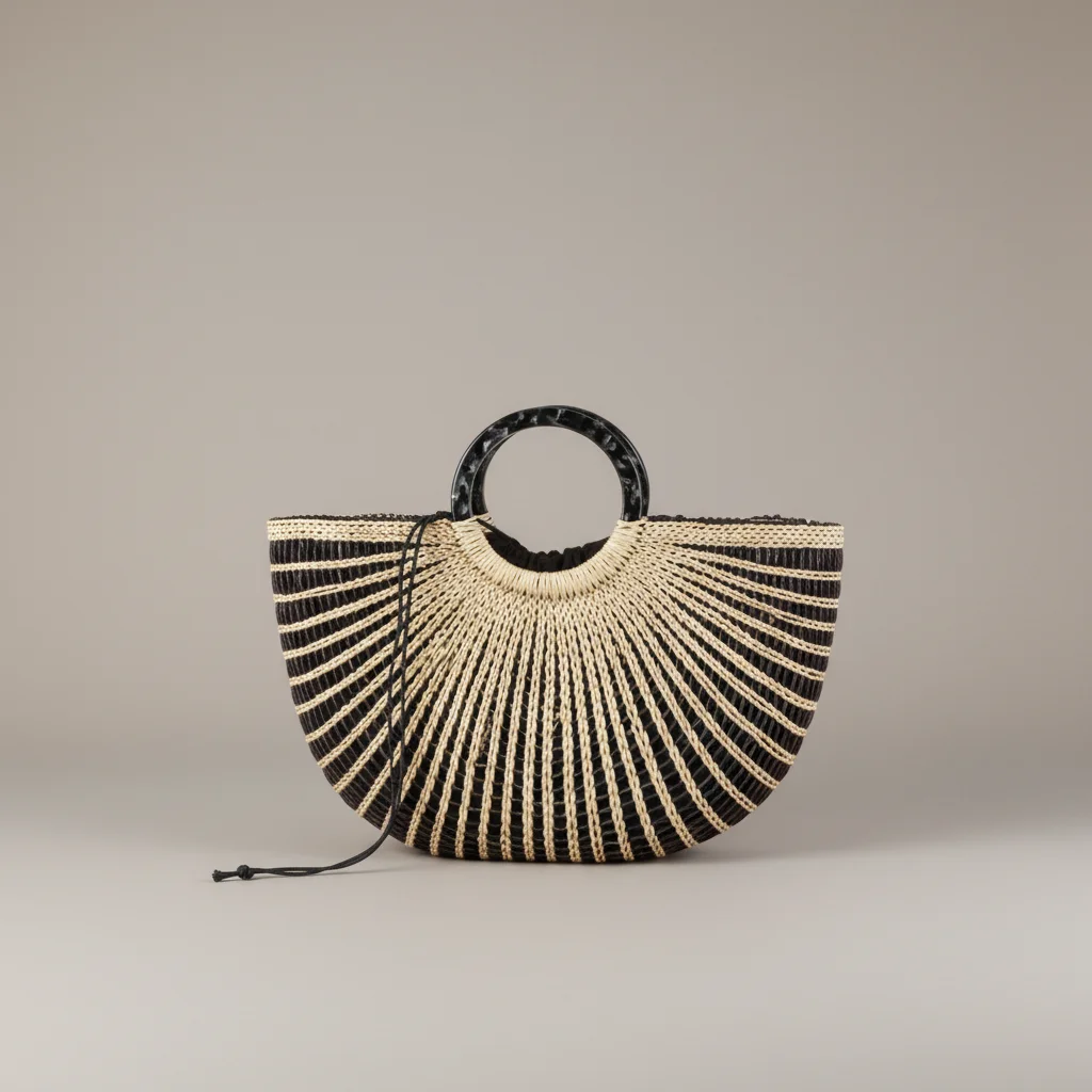 Sac paille panier rayé avec anses rondes - Vue 4 - Sac Paille