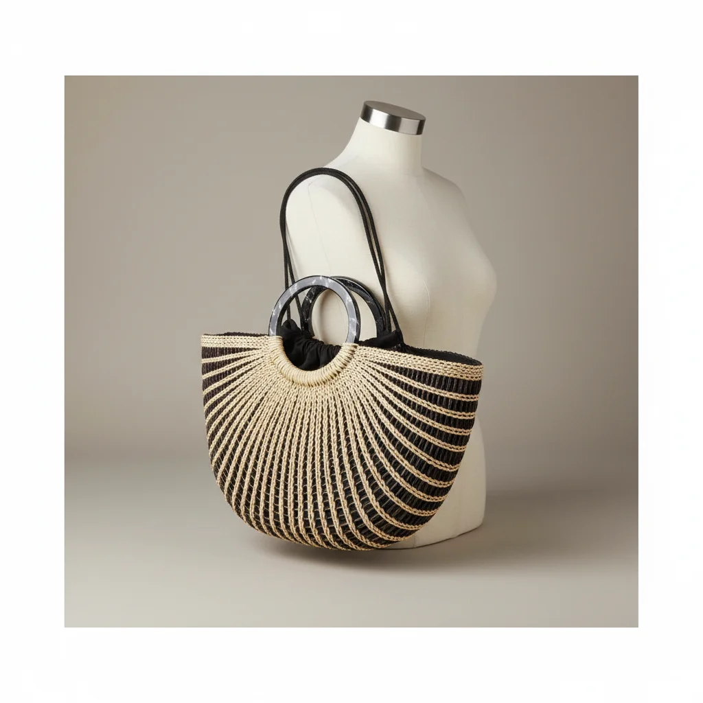 Sac paille panier rayé avec anses rondes - Vue 5 - Sac Paille