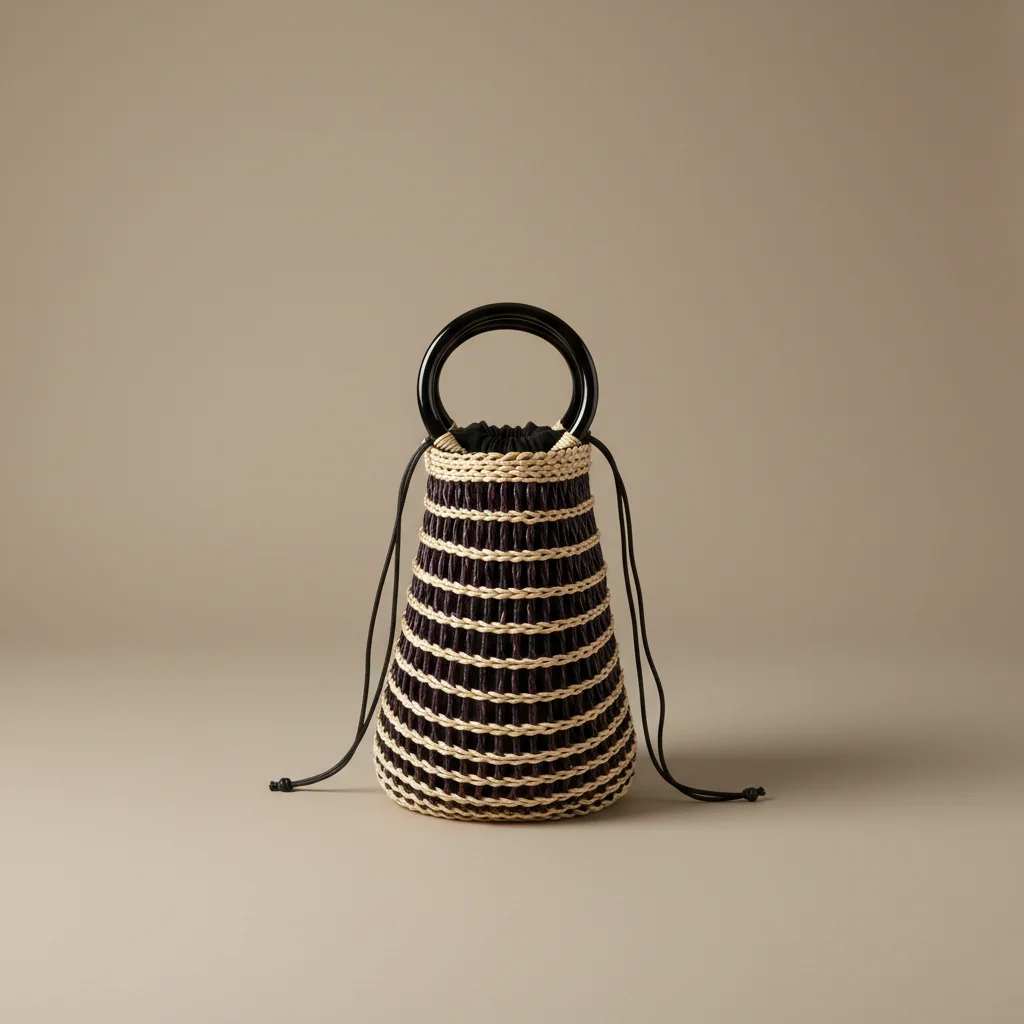 Sac paille panier rayé avec anses rondes - Vue 6 - Sac Paille