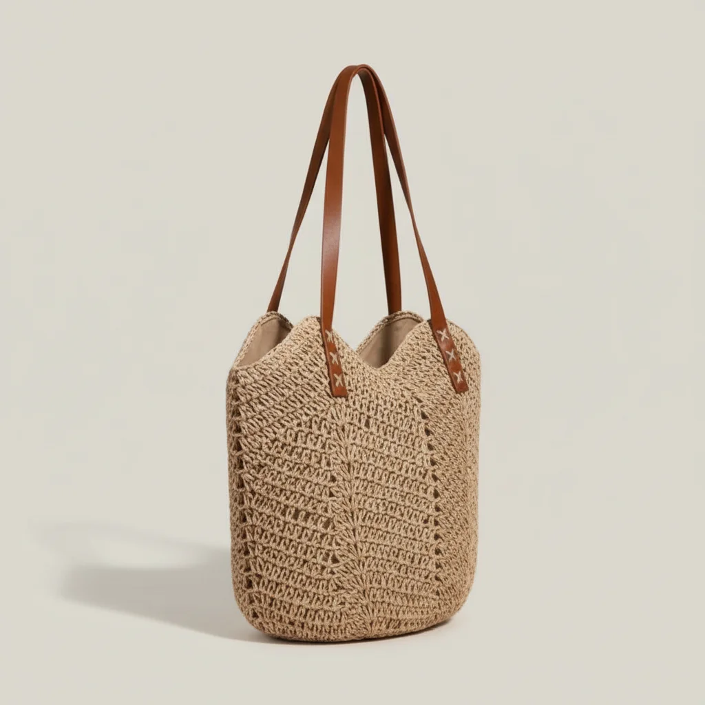 Sac paille plage grand format tressé - Vue 2 - Sac Paille