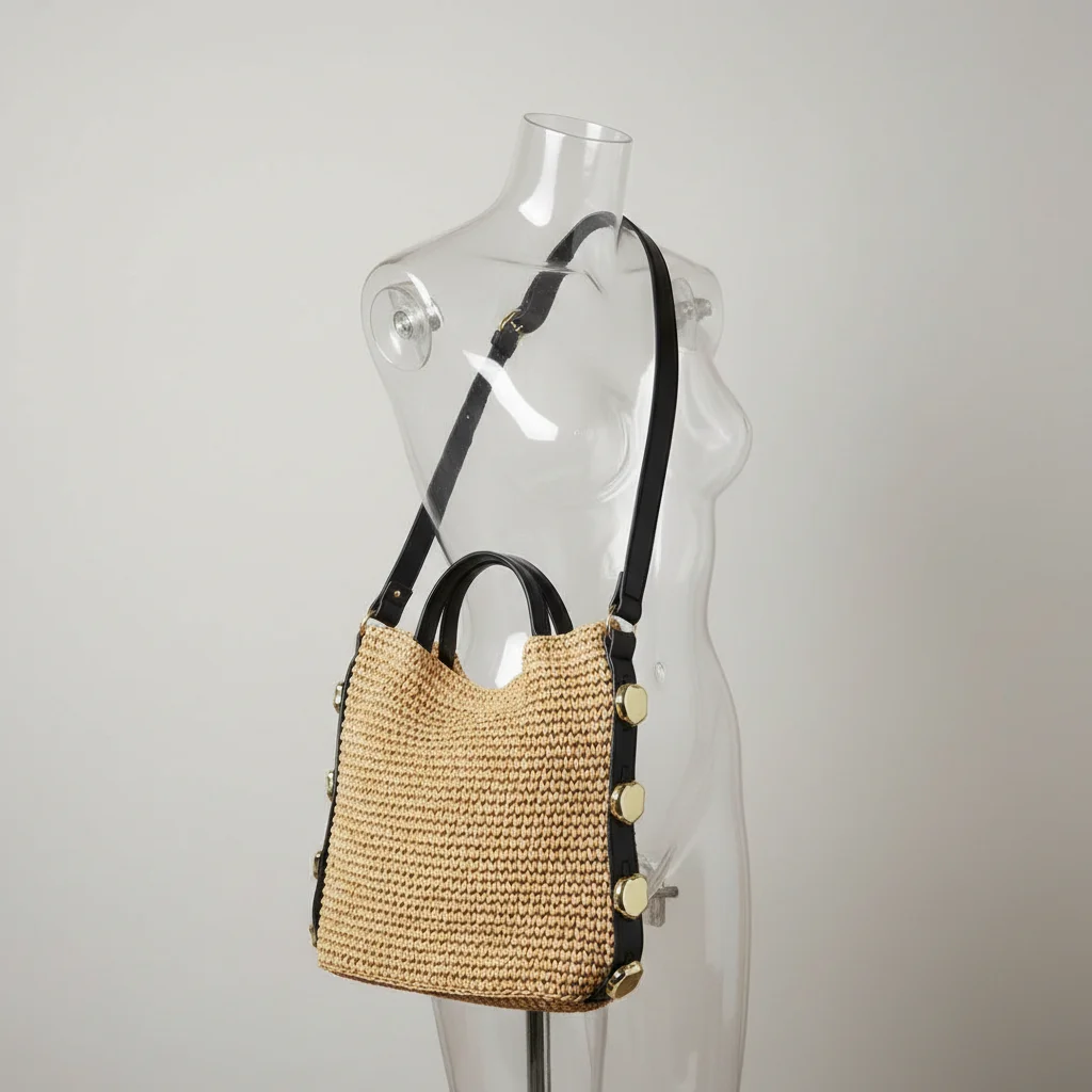 Sac paille porté épaule avec bandoulière - Vue 5 - Sac Paille