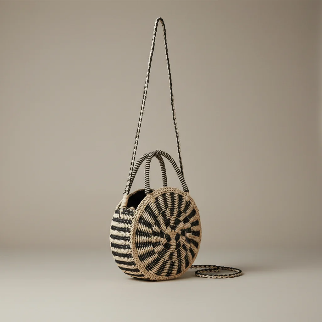 Sac paille rond bicolore avec bandoulière - Vue 2 - Sac Paille