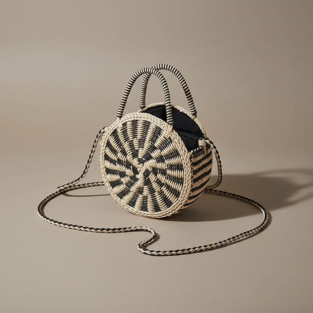 Sac paille rond bicolore avec bandoulière - Vue 3 - Sac Paille