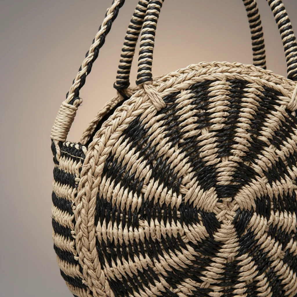 Sac paille rond bicolore avec bandoulière - Vue 4 - Sac Paille
