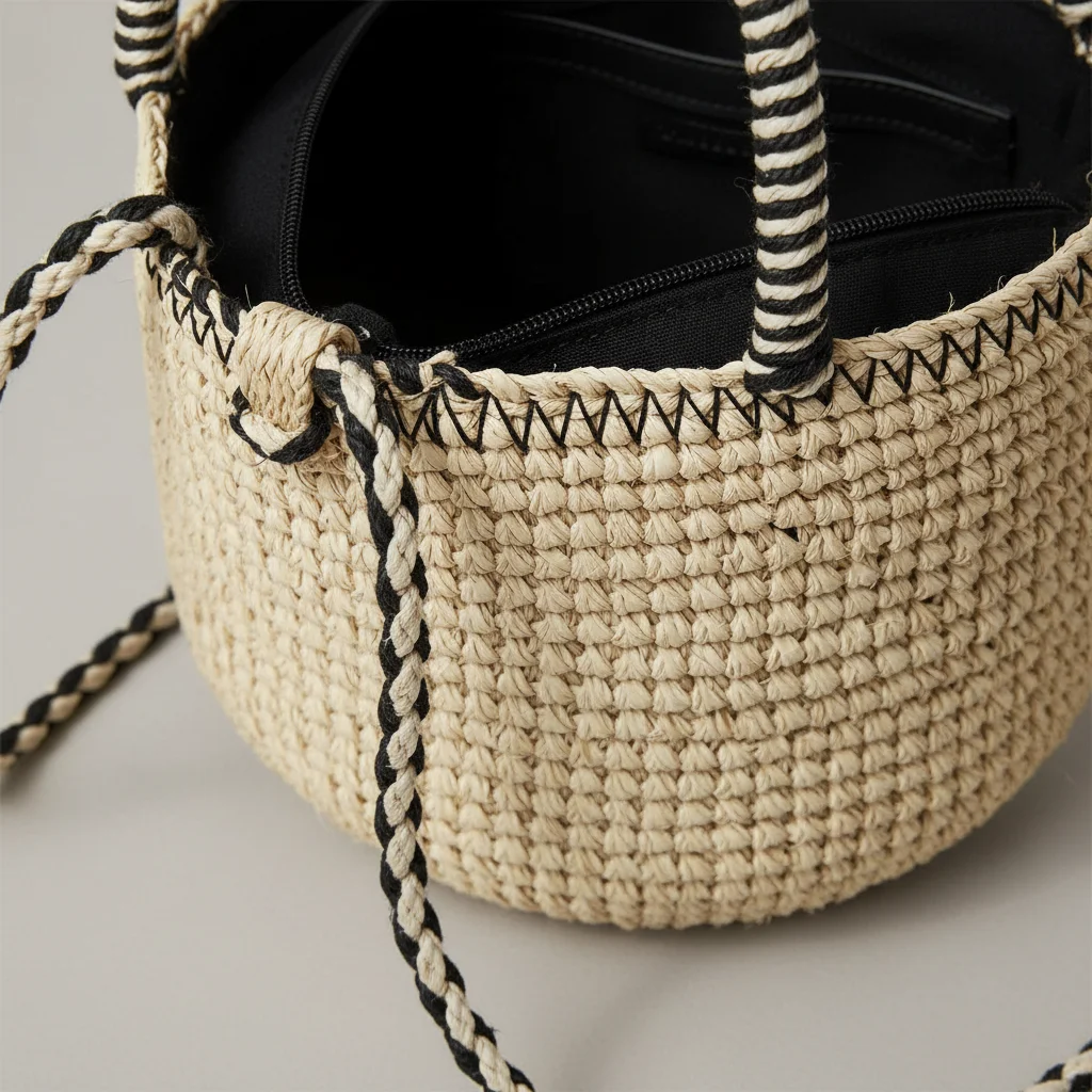 Sac paille rond bicolore avec bandoulière - Vue 6 - Sac Paille